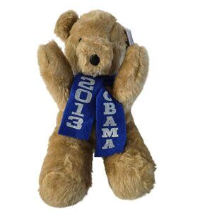 Obama 2013 Commemorative Plush Teddy Bear 14" Stuffed Blue Scarf Stuffington